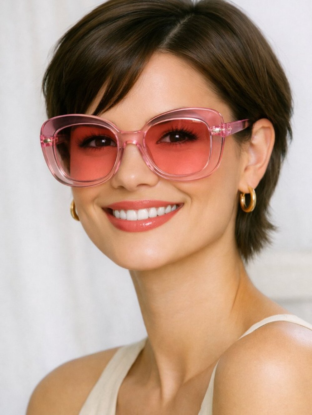 Pink Clear Glasses And Dust Bag